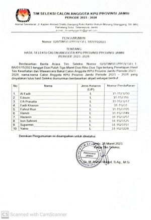 BREAKING NEWS! 10 Besar Calon Anggota KPU Provinsi Jambi Diumumkan